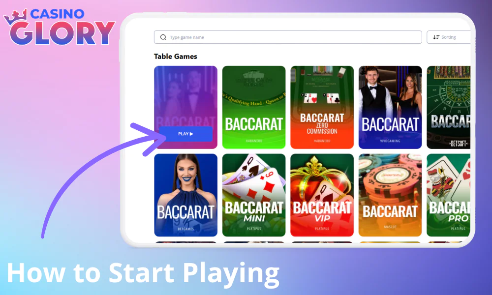 Step-by-step guide on how to start playing table games at Glory Casino